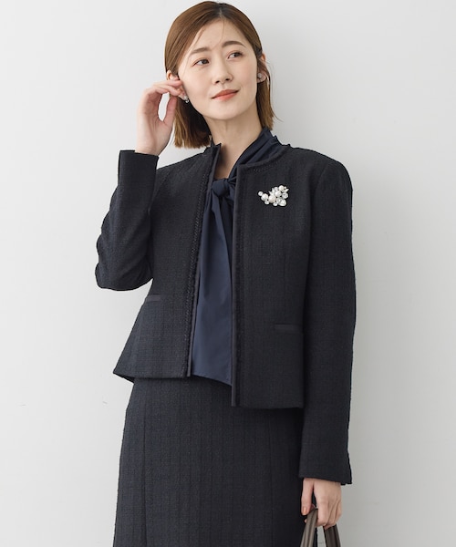 黒 ノーカラー ジャケット ピューター刺繍 ノーカラージャケット｜アンタイトルの通販｜&mall（アンドモール