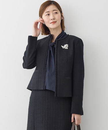 【セットアップ対応】ライトシャインツイード ノーカラージャケット