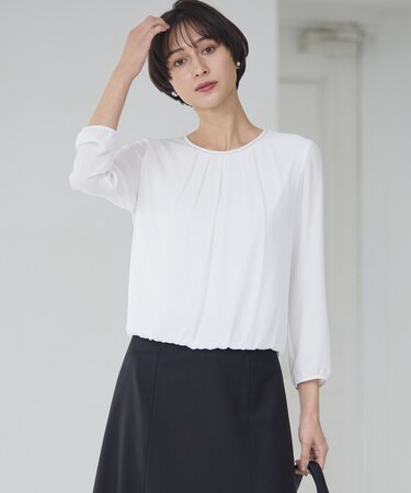 【洗える】シルキーデシン ボールチェーン バルーン ブラウス