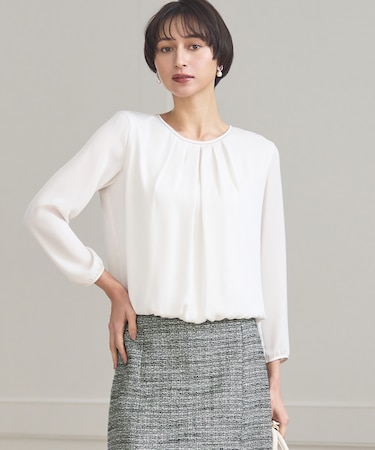 【洗える】シルキーデシン ボールチェーン バルーン ブラウス