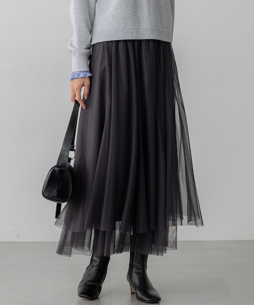 【洗える】レイヤード チュール スカート
