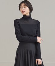 【洗える】チュールフライス シアーハイネック カットソー