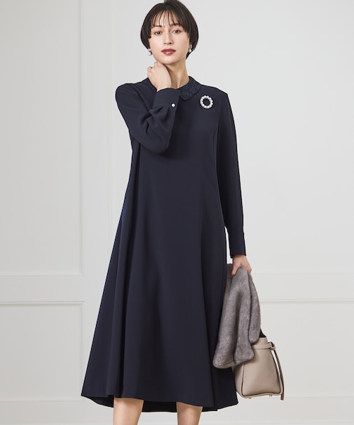 【セットアップ対応/洗える】トリアセダブルジョーゼット 襟付き ワンピース