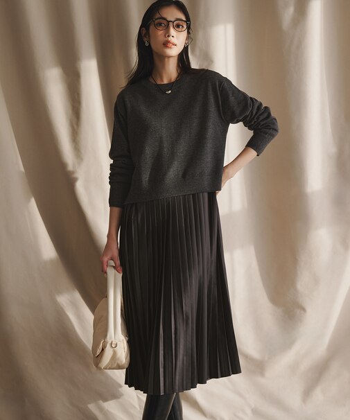 ニットセットアップ プリーツコンビ ワンピース