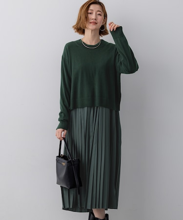 ニットセットアップ プリーツコンビ ワンピース