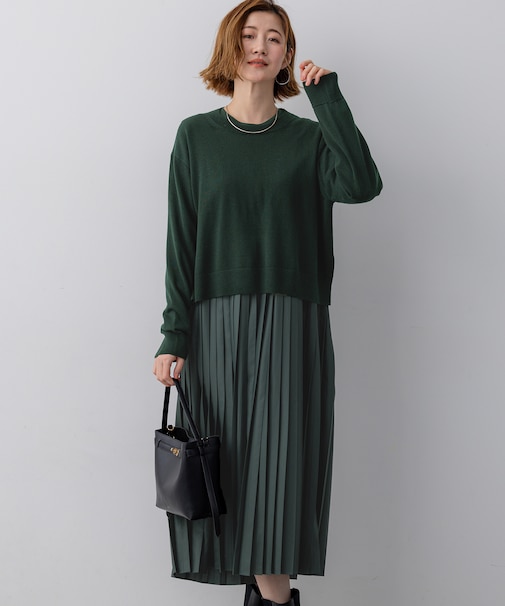 ニットセットアップ プリーツコンビ ワンピース