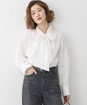 【洗える】ストレッチライトタイプライター ボウタイブラウス