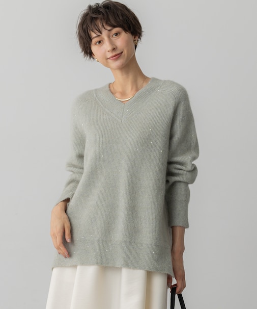 モヘヤミックススパングル Vネック ニット