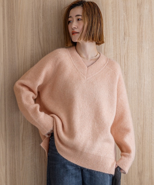 モヘヤミックススパングル Vネック ニット