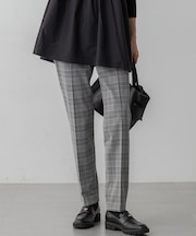 【Oggi掲載/洗える】ウォームストレッチ チェック テーパード パンツ