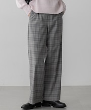 【洗える】ウォームストレッチ チェック ワイド パンツ