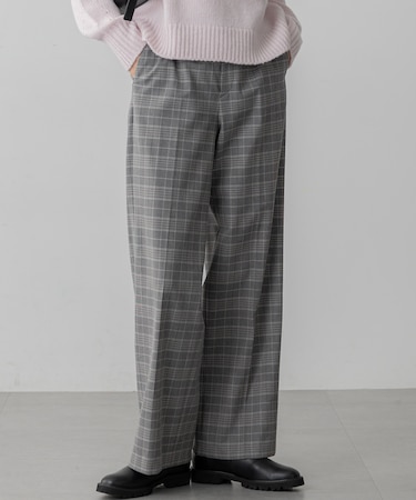 【洗える】ウォームストレッチ チェック ワイド パンツ