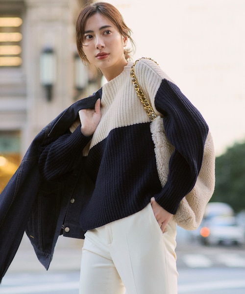 洗える】ウールカシミヤ カラーブロック バルキー ニット｜ニジュウ