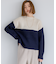 【洗える】ウールカシミヤ カラーブロック バルキー ニット