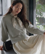 【洗える】ウールカシミヤ パフスリーブ ニット