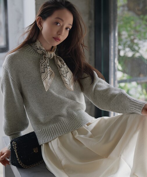 【洗える】ウールカシミヤ パフスリーブ ニット