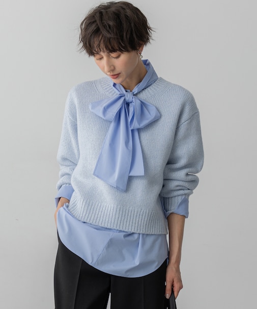 【洗える】ウールカシミヤ パフスリーブ ニット