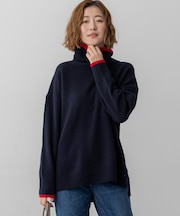 【洗える】ウールカシミヤ コンビカラー オフタートル ニット