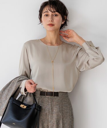 カフスボタン サテンTEEブラウス