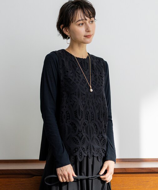 エンブロイダリーレース ニットベスト