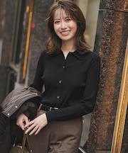 ワイドリブ ポロニット カーディガン