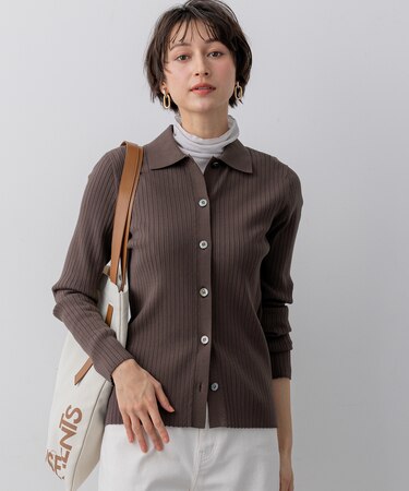 ワイドリブ ポロニット カーディガン