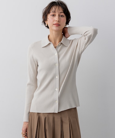 ワイドリブ ポロニット カーディガン