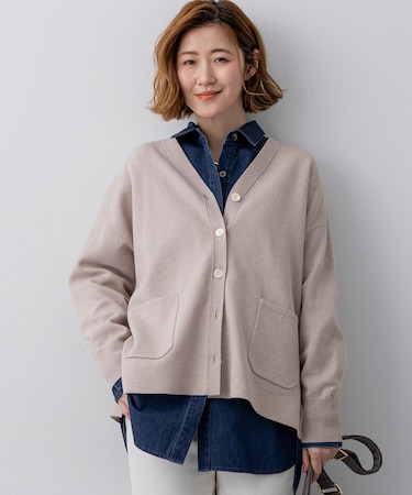 バイカラーダブルフェイス ニット カーディガン