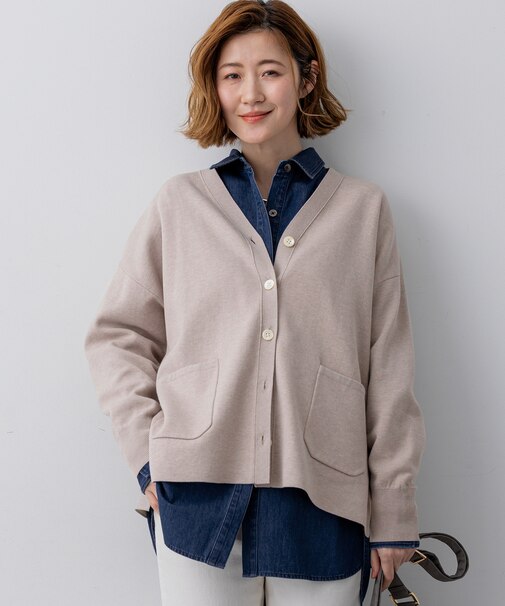 バイカラーダブルフェイス ニット カーディガン