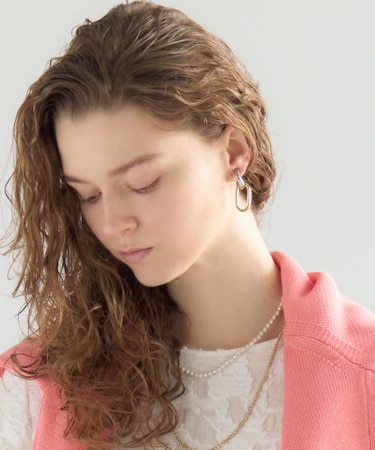 コンビカラー オーバル イヤリング