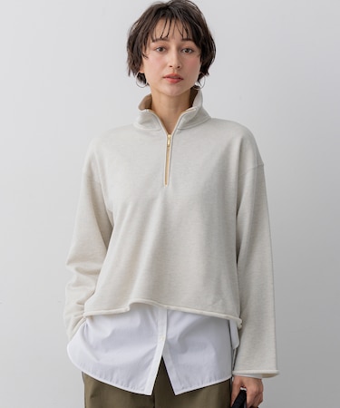 【Oggi掲載】シャイニーコットンテリー ハーフジップ スウェット