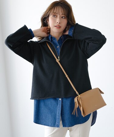 【Oggi掲載】シャイニーコットンテリー ハーフジップ スウェット