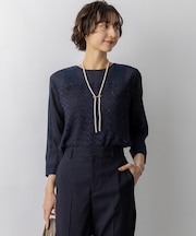 カットジャカードコンビ シアー ブラウス