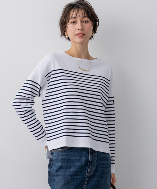 Armo-lux パネルボーダー クロップド カットソー