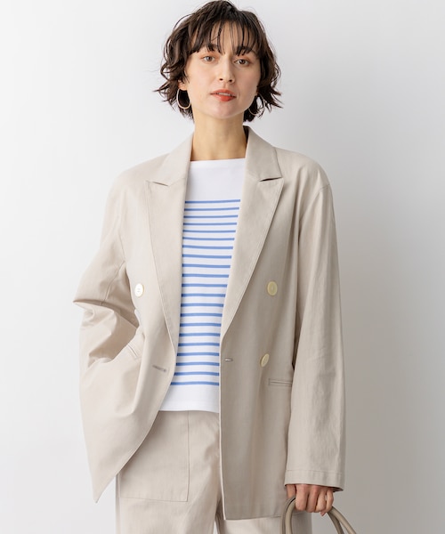 スラブツイルストレッチ オーバーサイズ ダブルジャケット｜ニジュウ