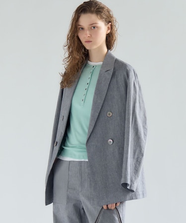 スラブツイルストレッチ オーバーサイズ ダブルジャケット