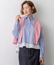 CANCLINI レギュラーカラー ストライプ クロップドシャツ