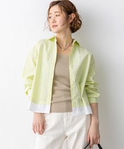 CANCLINI レギュラーカラー ストライプ クロップドシャツ