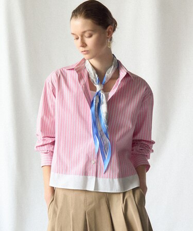 CANCLINI レギュラーカラー ストライプ クロップドシャツ