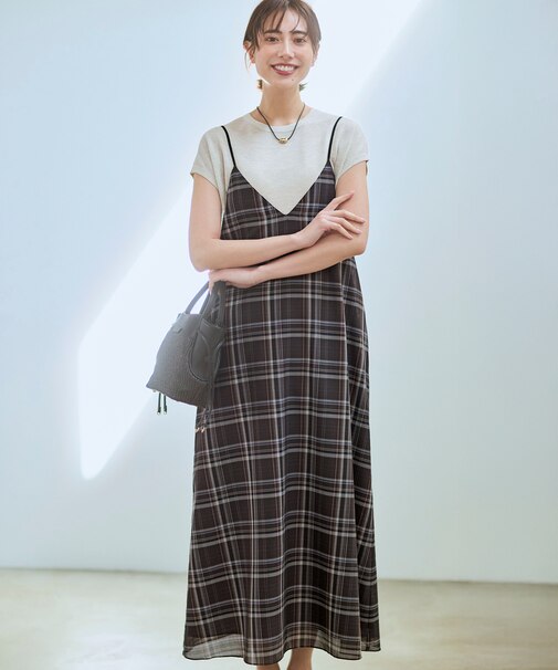 【見上愛さん着用】ハイツイストシアーチェック キャミソールワンピース