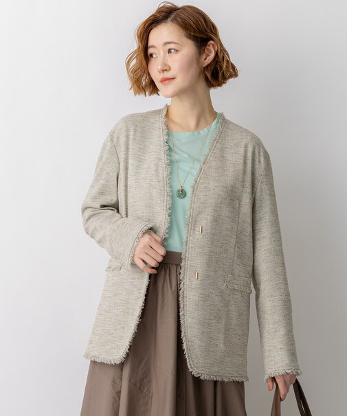 リネンライクブッチャー フリンジノーカラージャケット