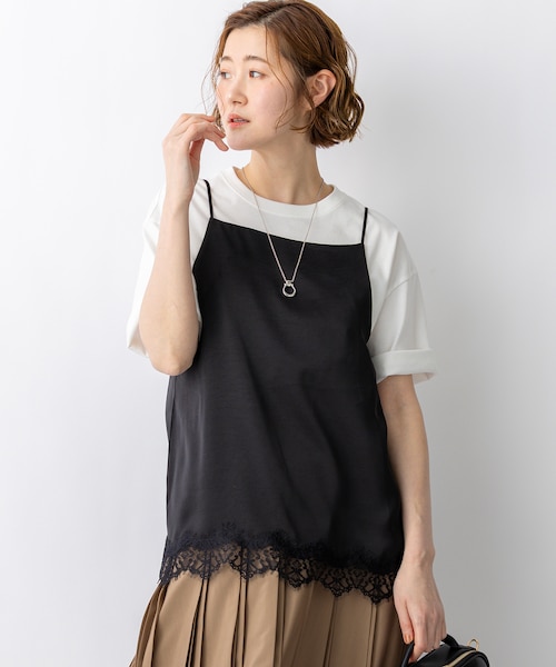 サテンレースキャミソール｜ニジュウサンクの通販｜&mall（アンド