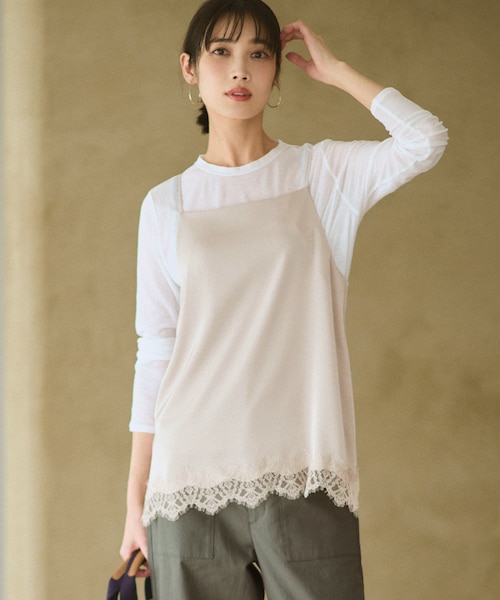 サテンレースキャミソール｜ニジュウサンクの通販｜&mall（アンド