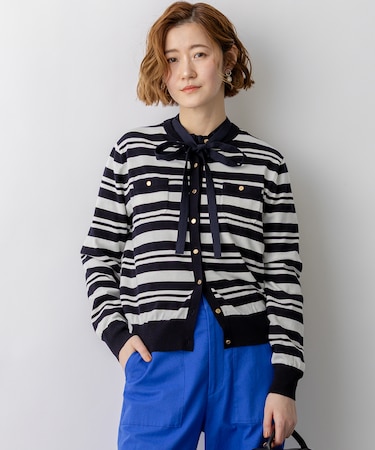 プレミアムビオコットン ポケット ボーダー カーディガン