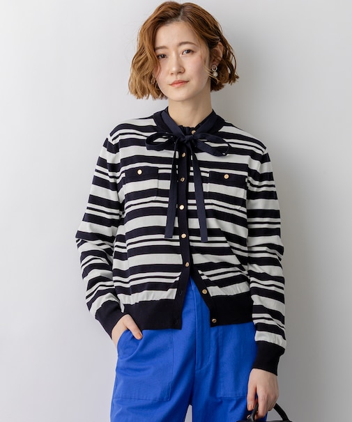 プレミアムビオコットン ポケット ボーダー カーディガン