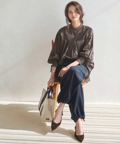 【SLOW/一部店舗限定】ガーメントツイル ワイドタック パンツ