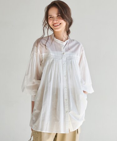 【SLOW/一部店舗限定】コットンボイル ギャザー ブラウス