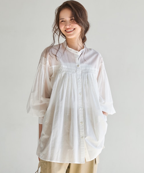 【SLOW/一部店舗限定】コットンボイル ギャザー ブラウス