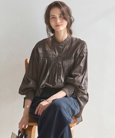 【SLOW/一部店舗限定】コットンボイル ギャザー ブラウス