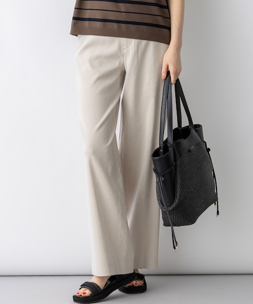 リネンレーヨンストレッチ ワイドパンツ